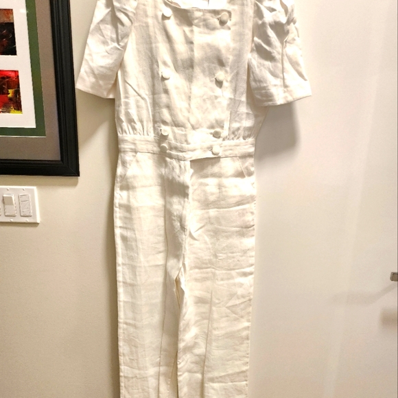 Lisa Marie Fernandez linen jumpsuit, short sleeves; size 3 (equals 6-8); white - Picture 1 of 5